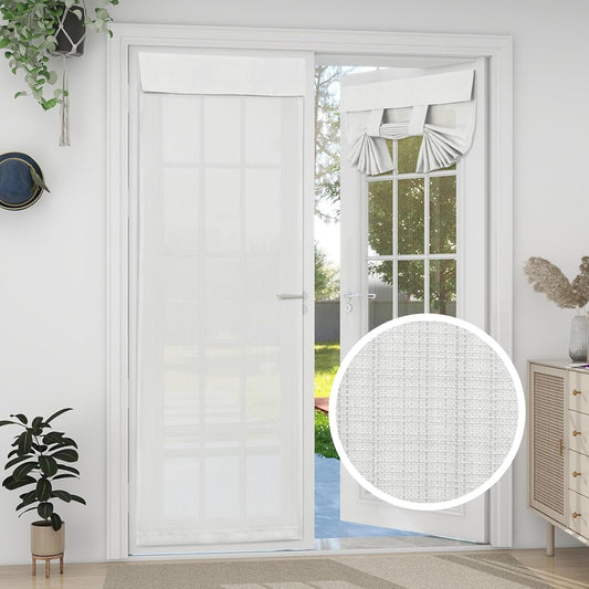 Linen Look French Door Curtains, Light Filgtering Privacy Window Door Curtain for Patio Glass Door Blind Tie up Shade, 1 Panel, 26X68 Inch, White