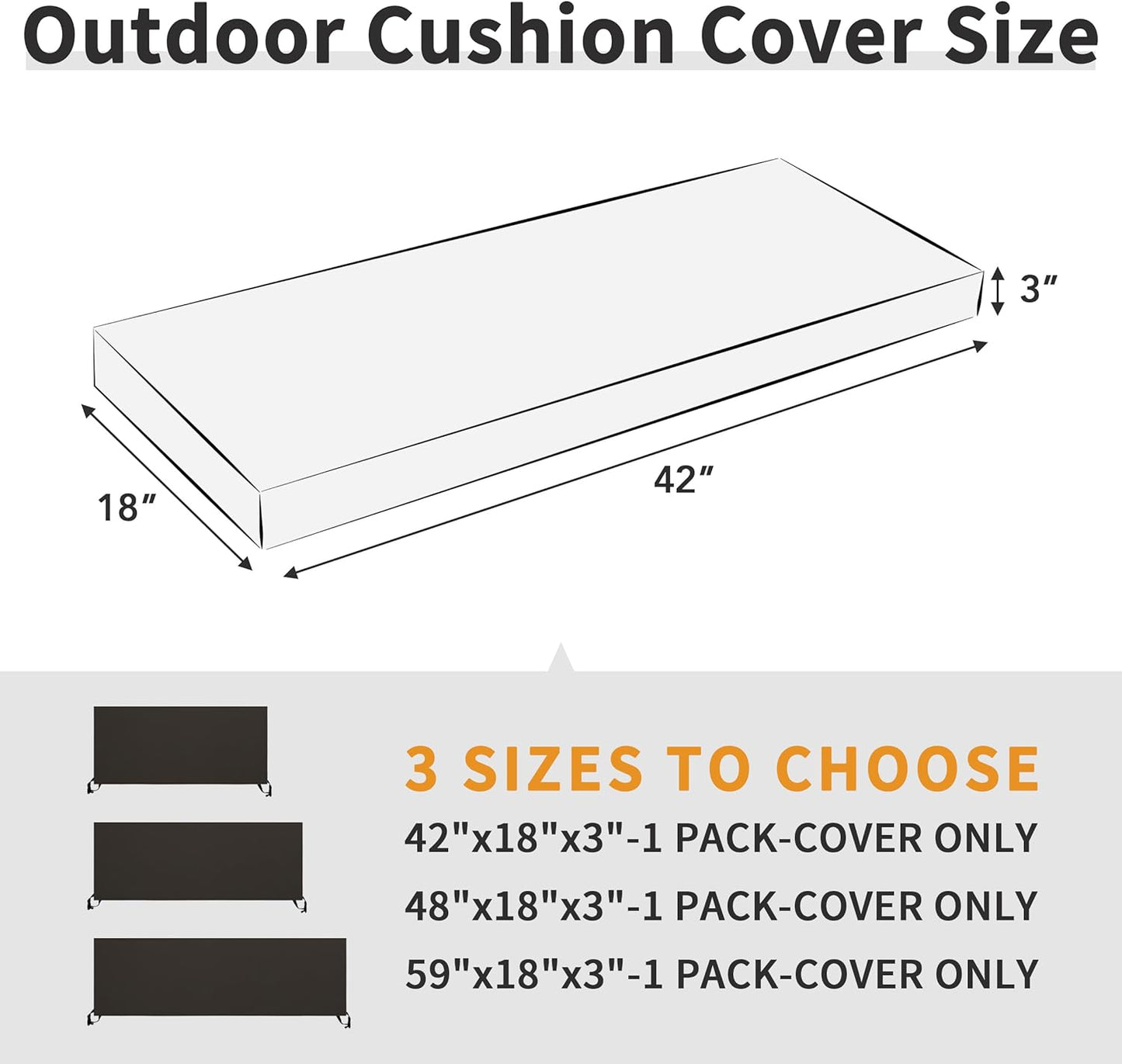 42X18X3 Inch Waterproof Outdoor Couch Bench Cushion Covers Only Replacement Non-Slip Patio Seat Cushion Slipcover with Zipper and Adjustable Straps Dark Brown