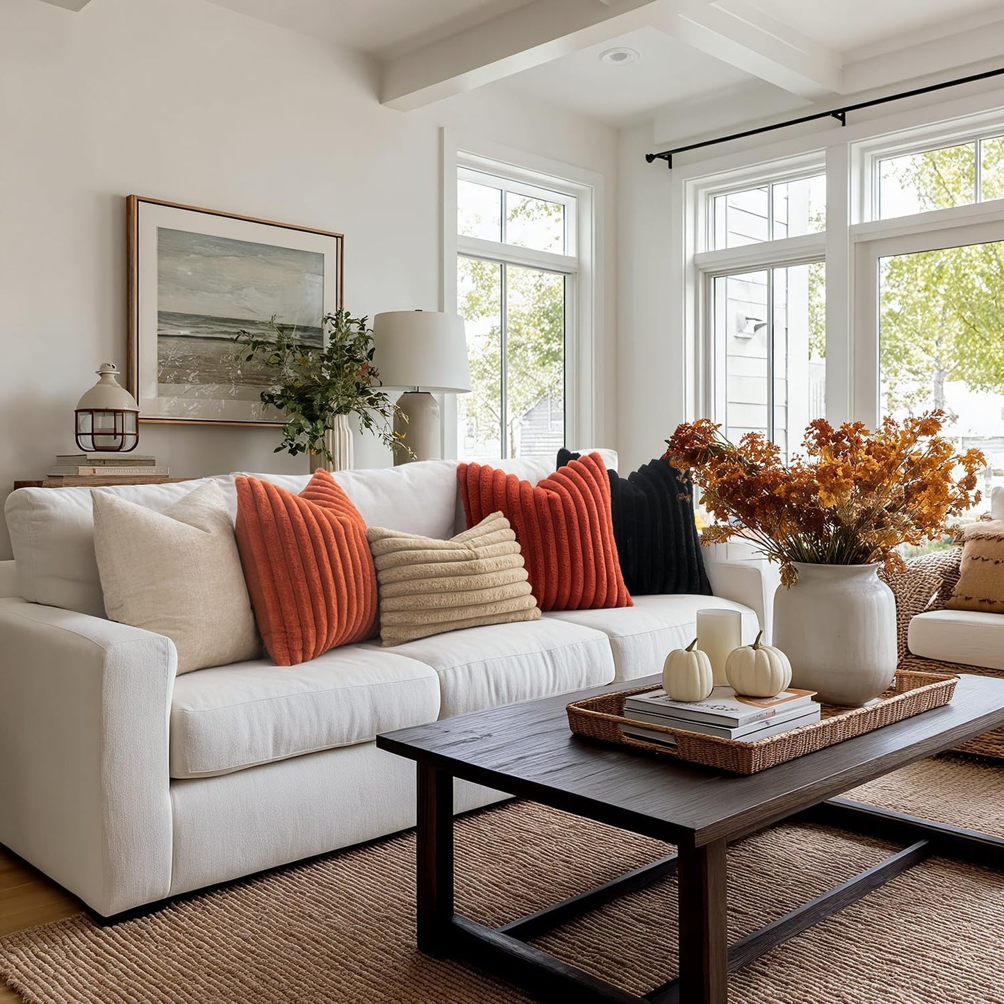 Faux Fur Decorative Throw Pillow Covers 18X18 Inch Set of 2, French Modern Art Home Decor Soft Plush Couch Pillows Cozy Fluffy Cushion Covers for Sofa Bed Black