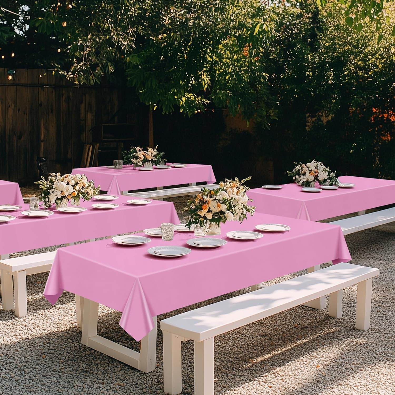 Light Pink Rectangular Tablecloth Set of 4, 54" x 72" Waterproof and Spillproof Disposable Plastic Covers, Durable Table Linens for Dining, Buffets, Picnics, and Outdoor Events