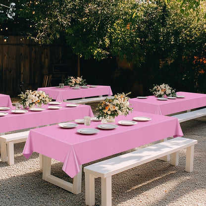 Light Pink Rectangular Tablecloth Set of 4, 54" x 72" Waterproof and Spillproof Disposable Plastic Covers, Durable Table Linens for Dining, Buffets, Picnics, and Outdoor Events