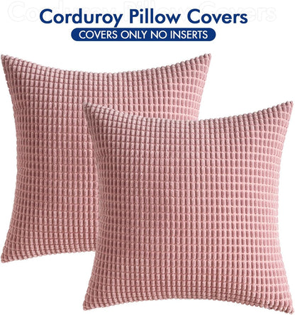 Pack of 2 Pillow Covers 18X18 Inch Granules Soft Corduroy Decorative Throw Pillow Covers for Couch Cushion Sofa Bedroom Living Room, Blush Pink