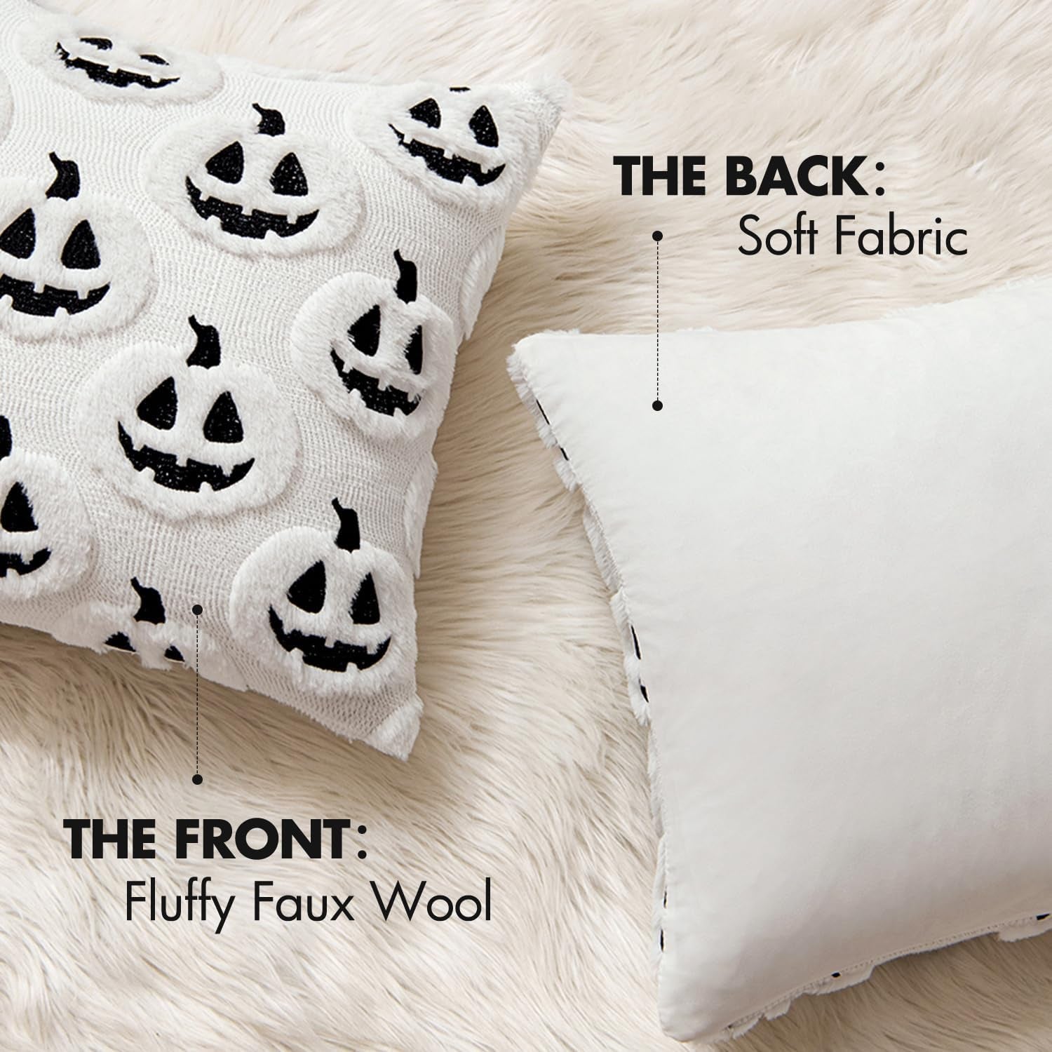 Fall Halloween Throw Pillow Covers 18X18 Decorative Pumpkin Pattern Pillowcases Soft Plush Faux Wool Cushions for Home Patio Sofa Couch,White