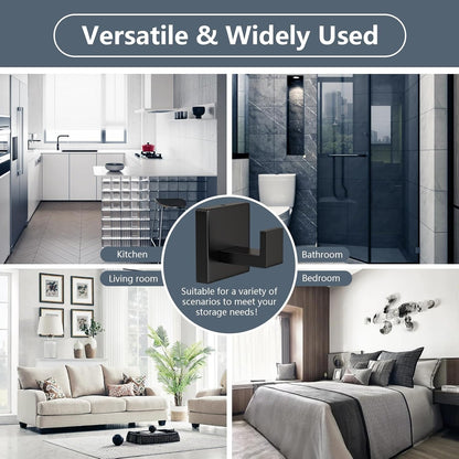 2 Pack Robe Towel Hooks for Bathrooms Matte Black Coat Hooks for Hanging Stainless Steel Heavy Duty Wall Mounted Shower Hooks Wall Hooks for Kitchen Bedroom,Hotel,Pool (Drilling)