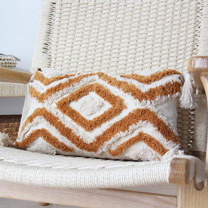 Boho Lumbar Throw Pillow Covers with Handmade Tassels Decorative Woven Tufted Orange Pillowcase for Couch Bedroom 12 X 20 Inch Orange B