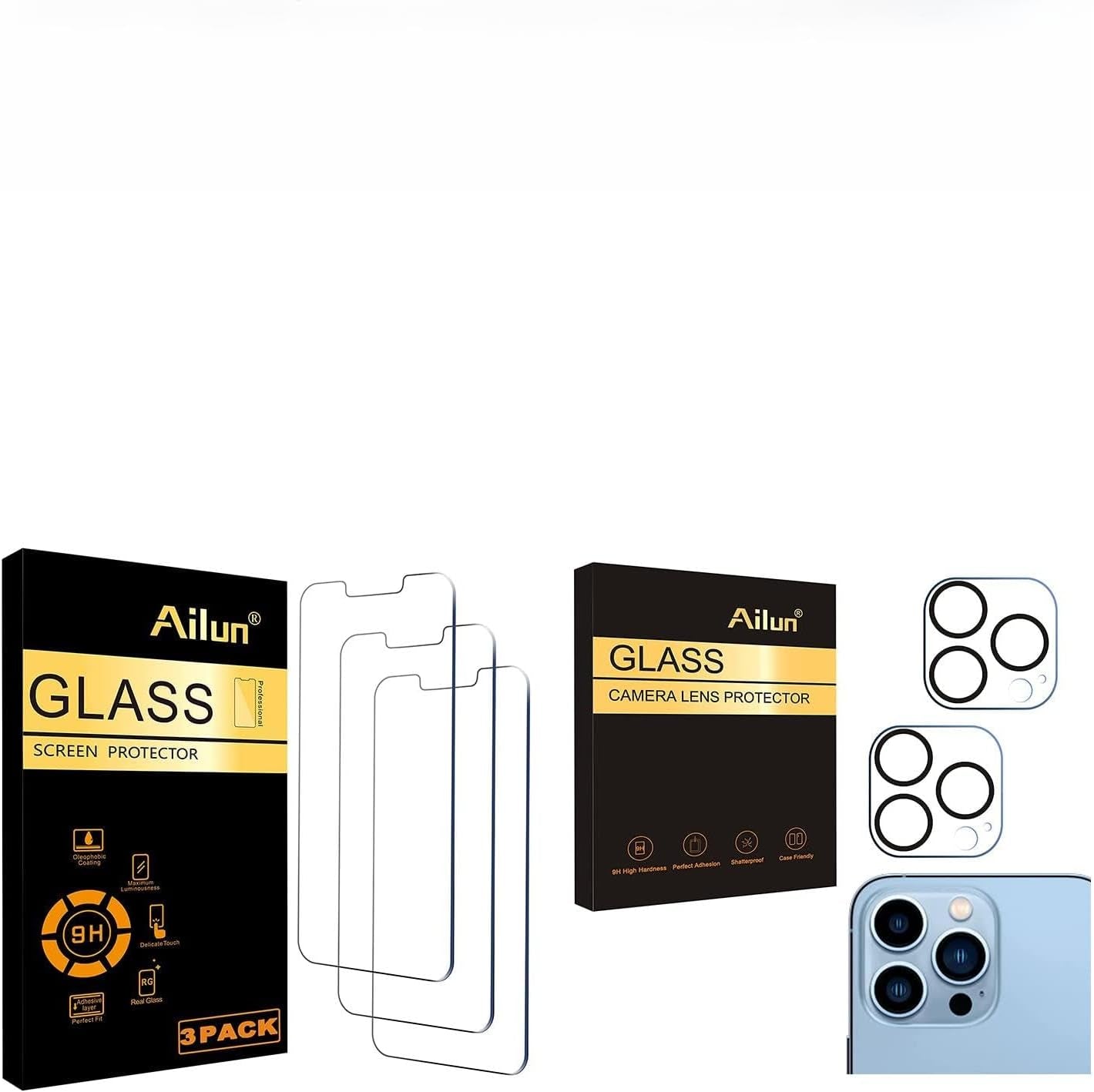 Iphone 16E/14/13/13 Pro [6.1 Inch] Glass Screen Protector 3 Pack and Camera Lens Protector for Iphone 13 Pro 6.1" ＆ Iphone 13 Pro Max 6.7"