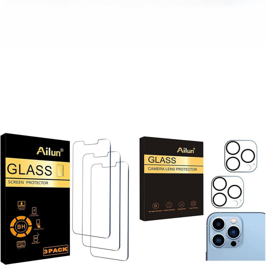 Iphone 16E/14/13/13 Pro [6.1 Inch] Glass Screen Protector 3 Pack and Camera Lens Protector for Iphone 13 Pro 6.1" ＆ Iphone 13 Pro Max 6.7"