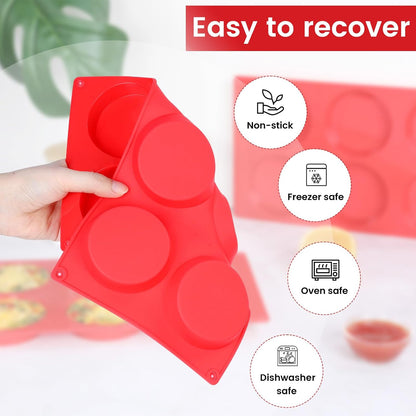 Muffin Top Pan, Silicone Egg Bite Molds for Breakfast Sandwiches, 3 Inch Egg Bite Maker, Non-Stick Silicone Mold for Oven, Whoopie Pies, Eggs Muffins, 3 Pcs-Red