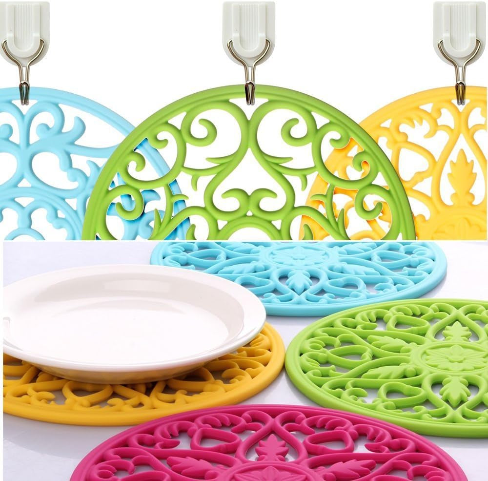 Trivets for Dishes/Pots/Pans, 3 Pcs Silicone Mats, Flexible/Durable/Non Slip Hot Pads to Protect Table and Counter Top (Purple)