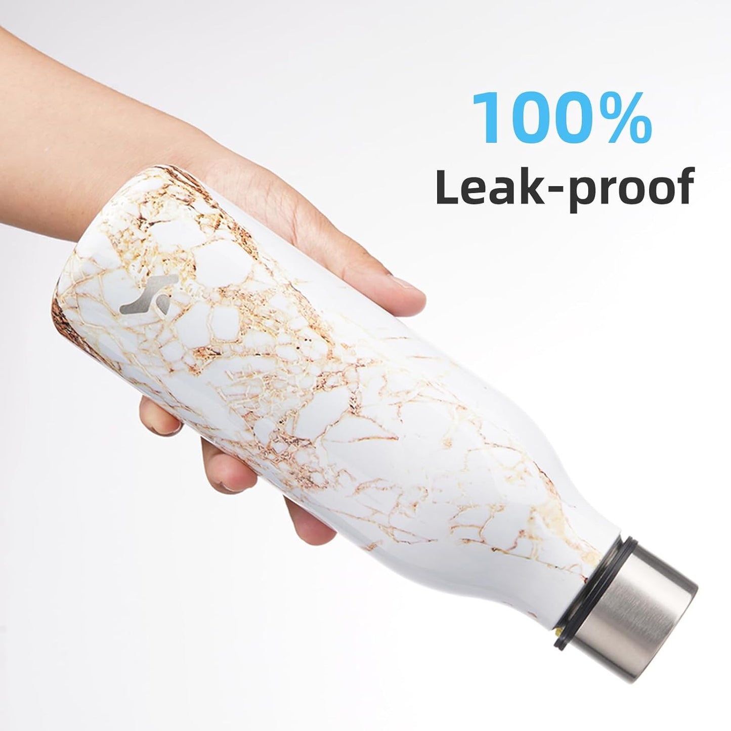 Insulated Water Bottle with Strap,18 Oz Double Wall Stainless Steel Vacuum Bottles Metal Water Flask,Marble Amber