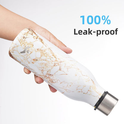 Insulated Water Bottle with Strap,18 Oz Double Wall Stainless Steel Vacuum Bottles Metal Water Flask,Marble Amber