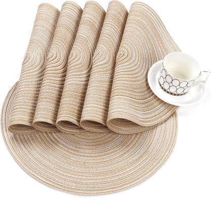 round Braided Placemats Set of 4 round Table Mats for Dining Tables 15 Inch Washable Kitchen Table Place Mats Indoor (Beige, 4)