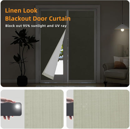 100% Blackout Door Curtains, Linen Look French Door Blind Window Covering, Thermal Insulated Privacy Tie up Front Door Curtains for Glass Door, 1 Panel, 26X68 Inch, Light Gray