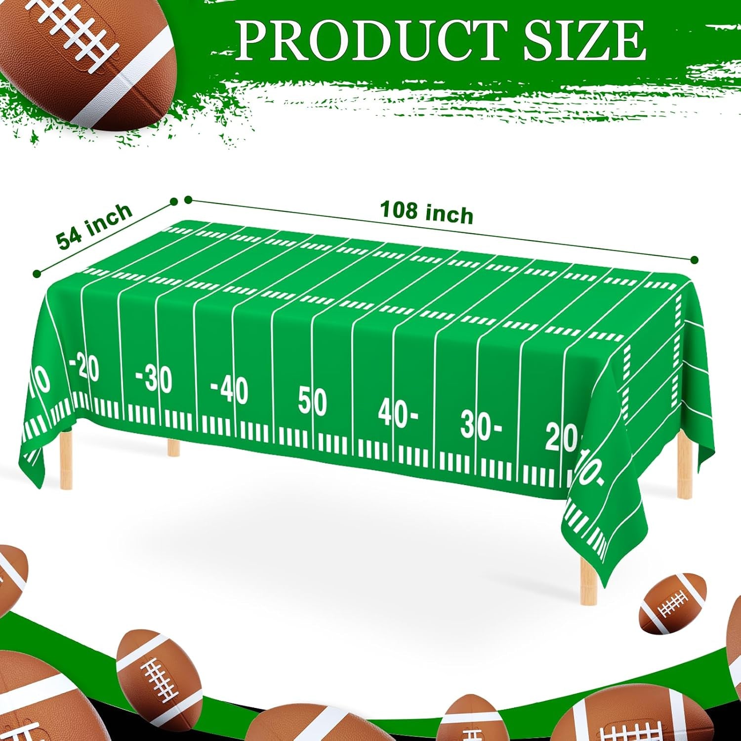 2 Pack Football Tablecloths, Football Themed Disposable Plastic Table Cover for Birthday, Sports Party Games Decorations 54 X 108 Inch