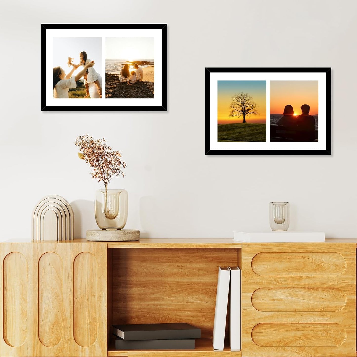 12X18 Double 8X10 Picture Frame, Display 2 8X10 Photos or 12X18 Picture, Two Opening 8 X 10 Collage Frame for Wall Hanging, 8 by 10 Multi Photo Frame, Black
