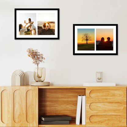 12X18 Double 8X10 Picture Frame, Display 2 8X10 Photos or 12X18 Picture, Two Opening 8 X 10 Collage Frame for Wall Hanging, 8 by 10 Multi Photo Frame, Black