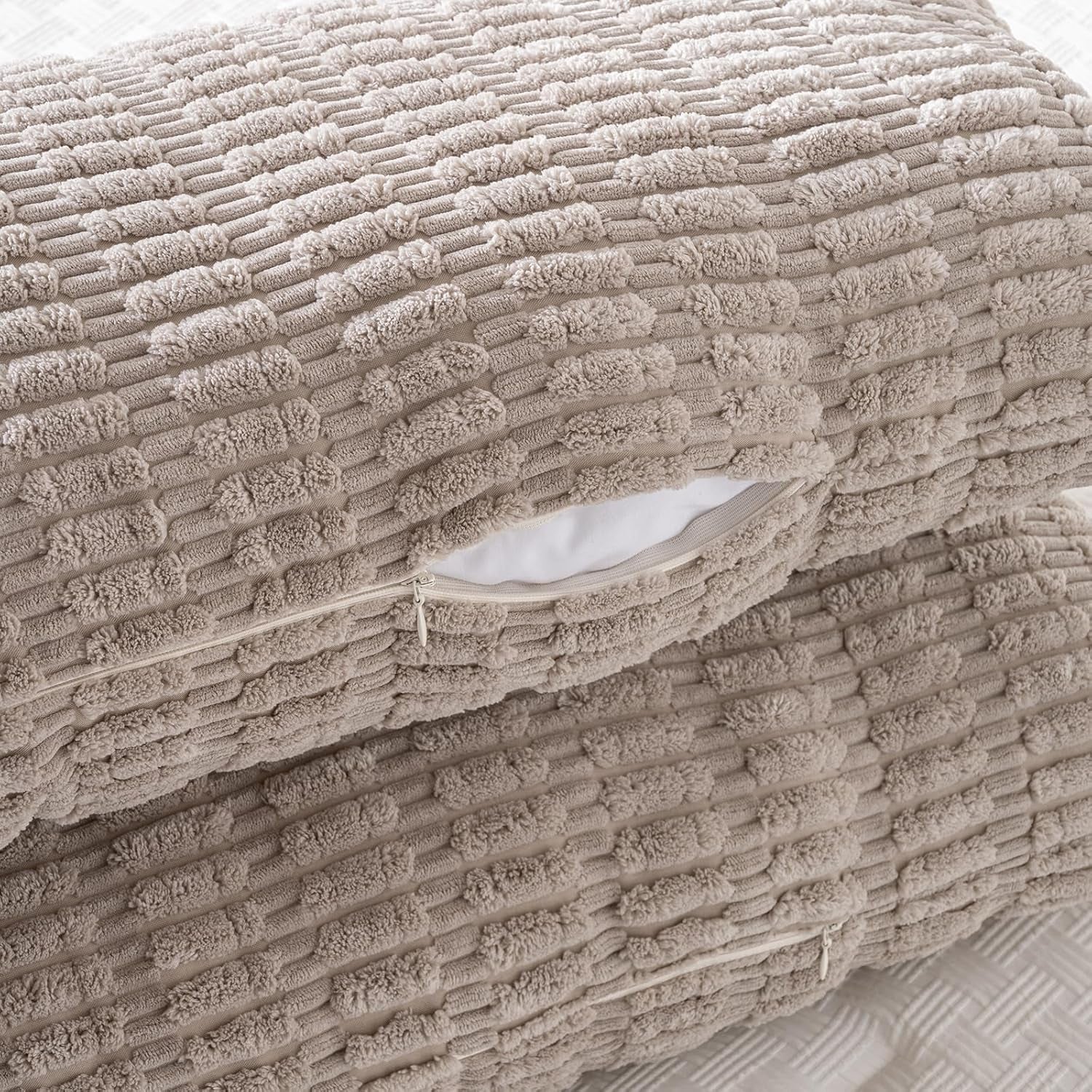 Taupe Long Lumbar Decorative Throw Pillow Covers 14X36 Inch for Bed Couch Bed Sofa, Rustic Farmhouse Boho Room Decor, Soft Striped Corduroy Rectangle Cushion Case 35X91 Cm