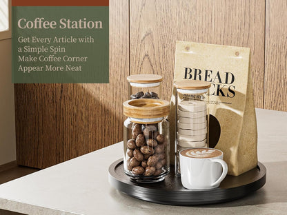 9'' Wood Lazy Susan Organizer Turntable for Cabinet, Lazy Susan for Table Top, Pantry, Kitchen, Bathroom, Countertop, Rotating Spice Organizer, Vanity Decor Tray, Pine Wood, Black