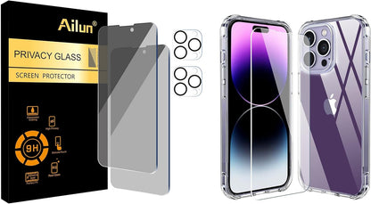 Iphone 14 Pro Max[6.7 Inch] 2Pack Privacy Screen Protector + 2 Pack Camera Lens Protector and Iphone 14 Pro Max[6.7 Inch] [1 X Phone Case+1 X Glass Screen Protector] Shock Absorption
