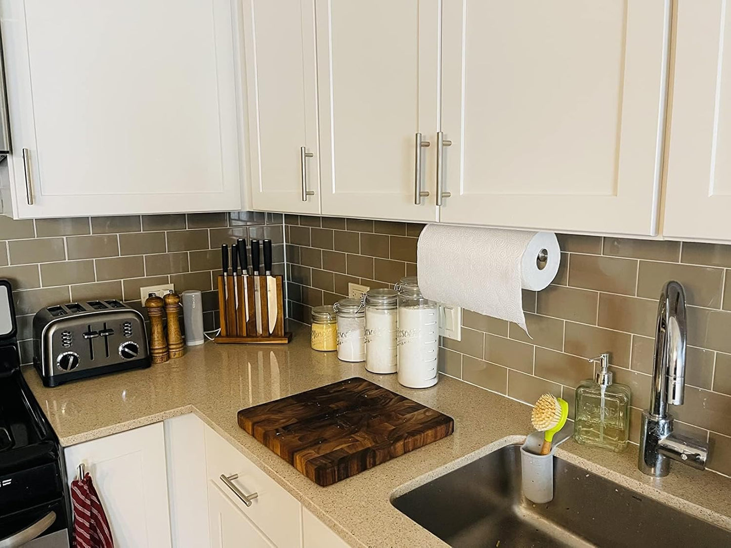 2Nd Gen Paper Towel Holder under Cabinet No Drilling, [More Sturdy] Self Adhesive or Drilling Paper Towel Holder Wall Mount for Kitchen, RV, [Fit Mega Paper Towel Roll] SUS304 Stainless Steel