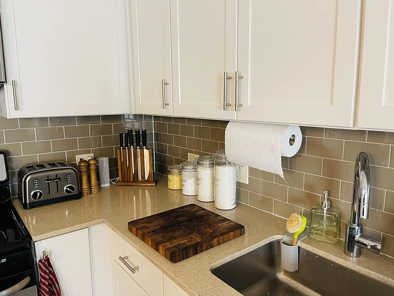 2Nd Gen Paper Towel Holder under Cabinet No Drilling, [More Sturdy] Self Adhesive or Drilling Paper Towel Holder Wall Mount for Kitchen, RV, [Fit Mega Paper Towel Roll] SUS304 Stainless Steel