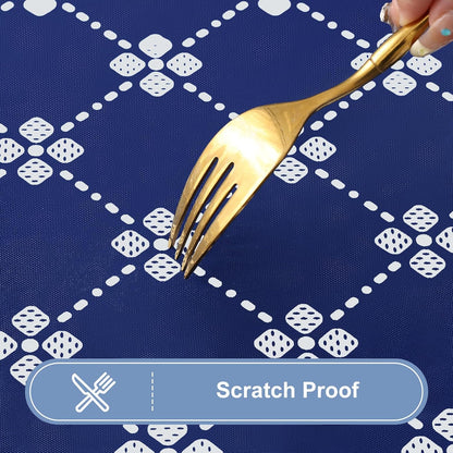 Rectangle Vinyl Table Cloth, Elastic Fitted Tablecloth with Flannel Backing, Waterproof Plastic Table Cover Fits 6 Foot Folding Tables for Camping, Indoor and Outdoor (Navy, 30" X 72")