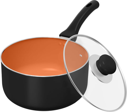 Detachable Handle Nonstick Saucepan with Glass Lid, Multipurpose Use for Home, Kitchen or Restaurant (Copper)