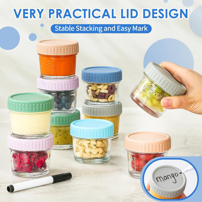6-Pack Glass Baby Food Storage Containers - 4 oz Jars with Lids, Microwave and Dishwasher Safe, Freezer Safe, 100% Leak Proof, BPA Free, Reusable