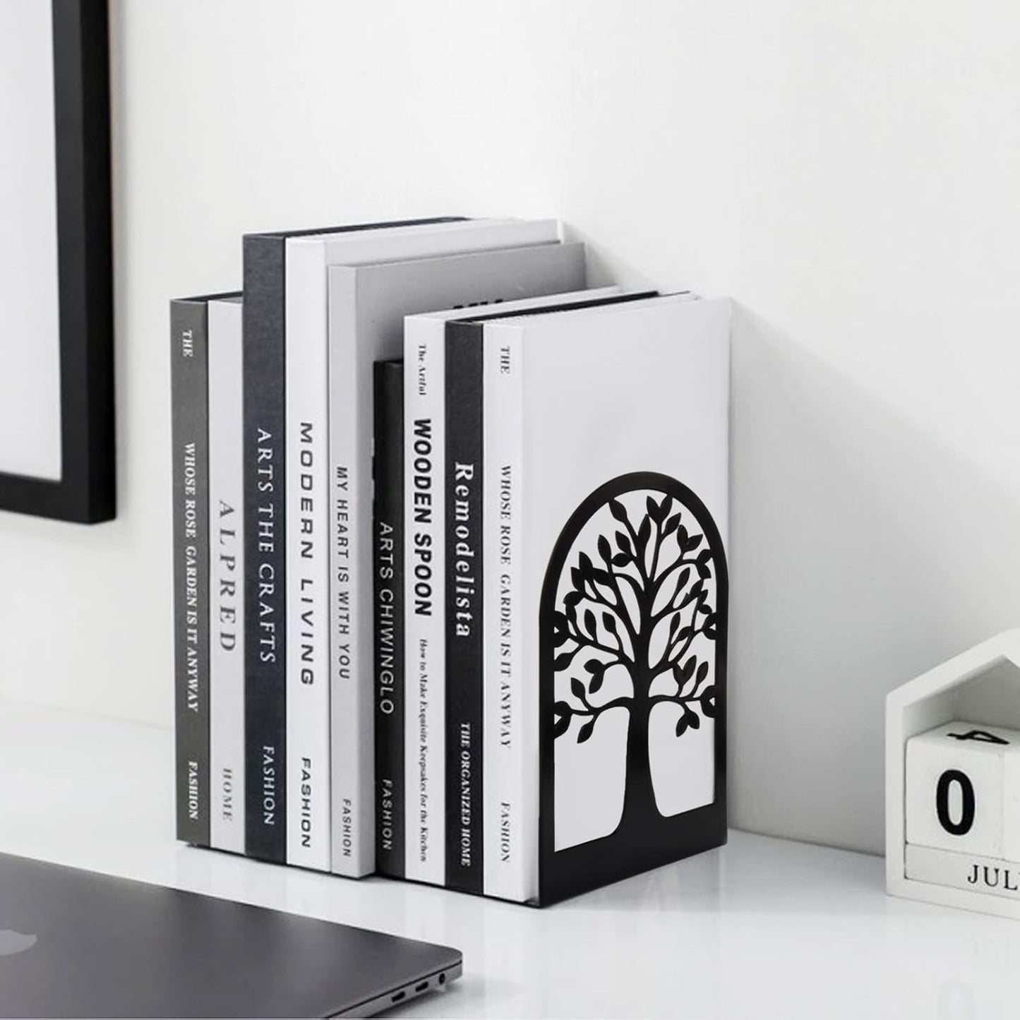 Book Ends, Metal Bookends for Shelves Decorative, Tree Stopper for Heavy Books, Black Ends to Hold Books for Home Office, 6.5 X 4.7 X 3.5 Inch(3 Pairs/6 Pcs, Large)