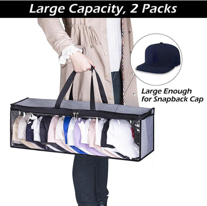 2 PCS Wide Hat Storage for Baseball Caps Organizer with 2 Sturdy Handles Hat Racks Holder Grey Capbox Stackable for Home Travel