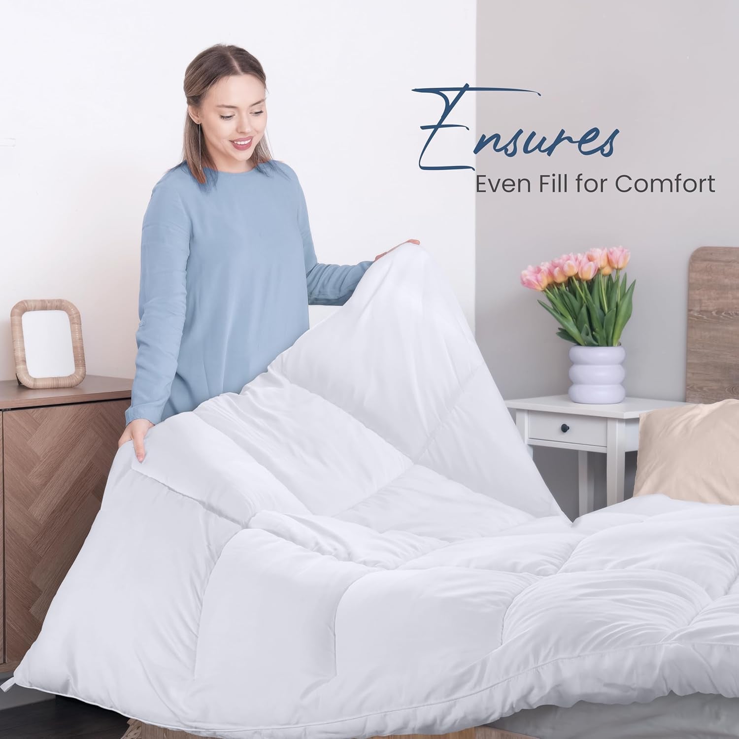 Comforters Queen Size, All Season Duvet Insert, down Alternative Box Stitched Bed Comforter with Corner Tabs, Machine Washable (White)