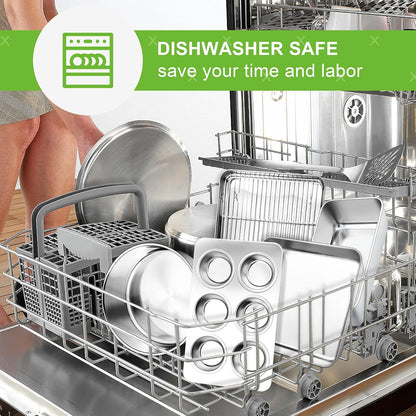 6-Piece Small Toaster Oven Pan Set, Stainless Steel Bakeware Set, Toaster Oven Tray with Rack, Square/Round Cake Pan, Loaf Pan & Muffin Pan, Non Toxic & Easy Clean