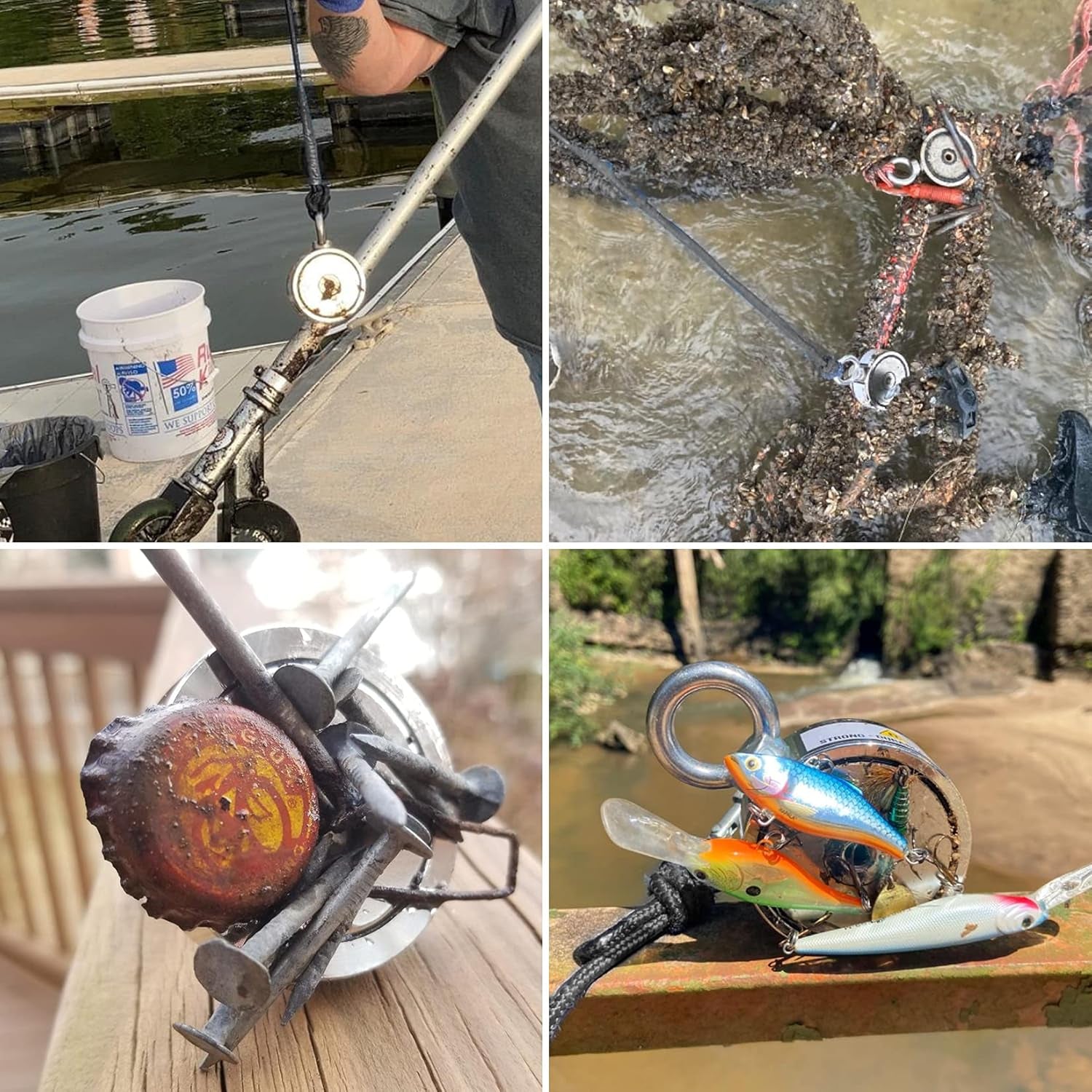 Fishing Magnet Kit with 1000 LBS Pulling Capacity - Includes Grappling Hook, Heavy Duty 65FT Rope, Gloves, and Locking Carabiner - 2.95 Inch Diameter
