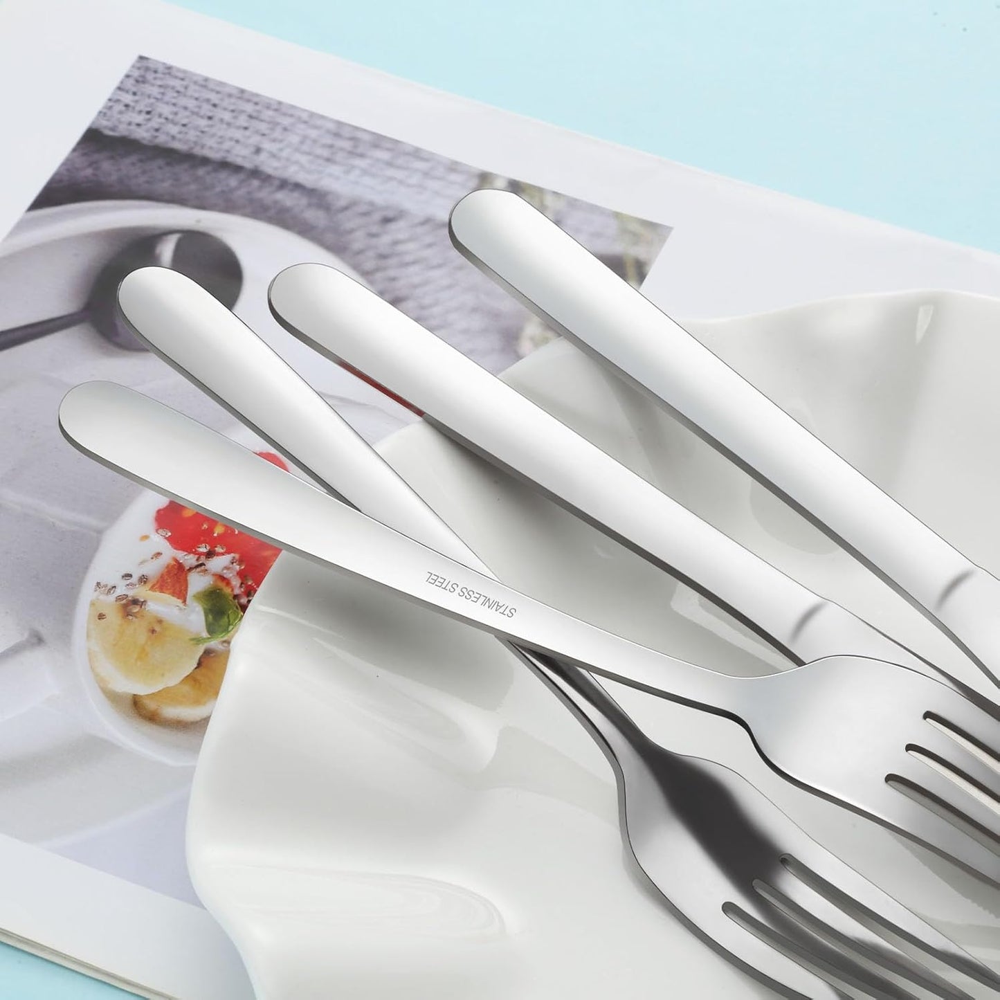 24 Pieces Forks and Knives Set, Food Grade Stainless Steel Silverware Set with 12 Knives & 12 Forks, Fork Silverware, Butter Knife, Metal Fork & Dinner Knives, Mirror Polished, Dishwasher Safe