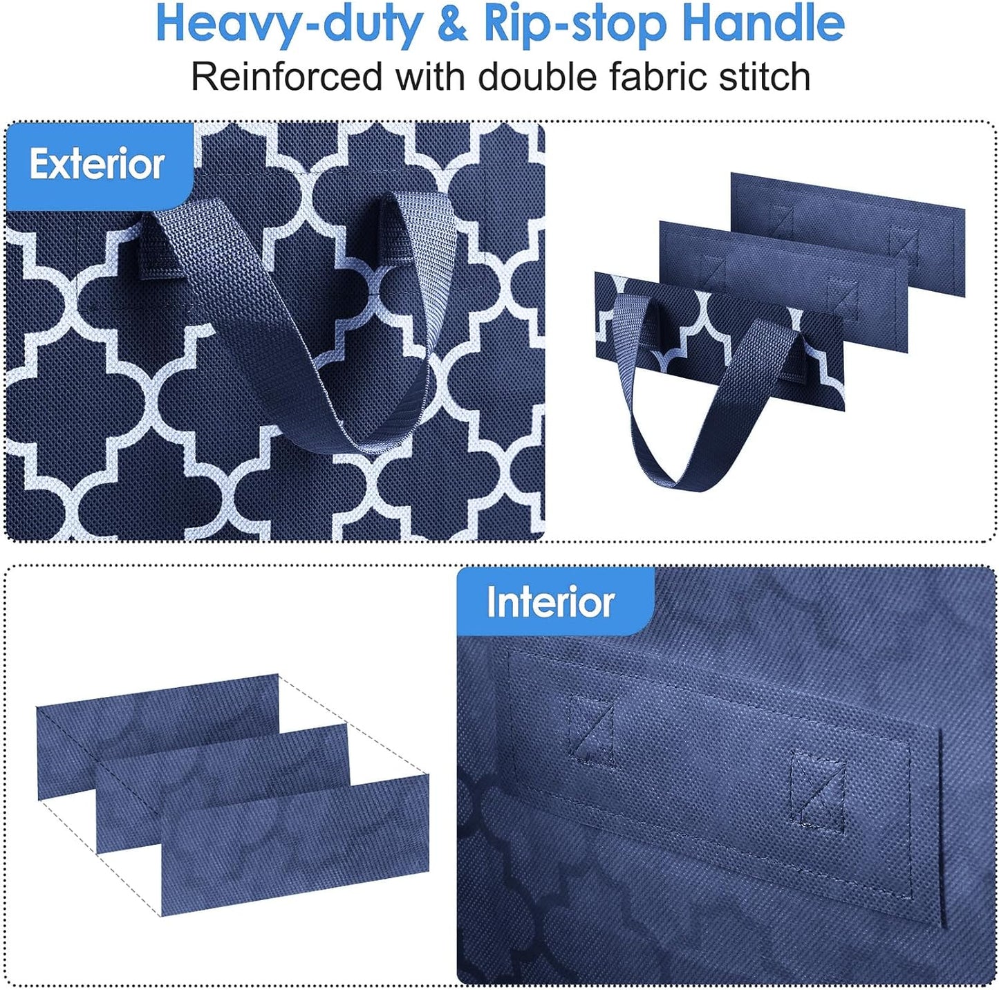 Storage Bags 3 Pack/100L Large Blanket Clothes Organization and Storage Containers for Comforters,Bedding, Foldable Organizer with Reinforced Handle, Clear Window, Sturdy Zippers,Blue