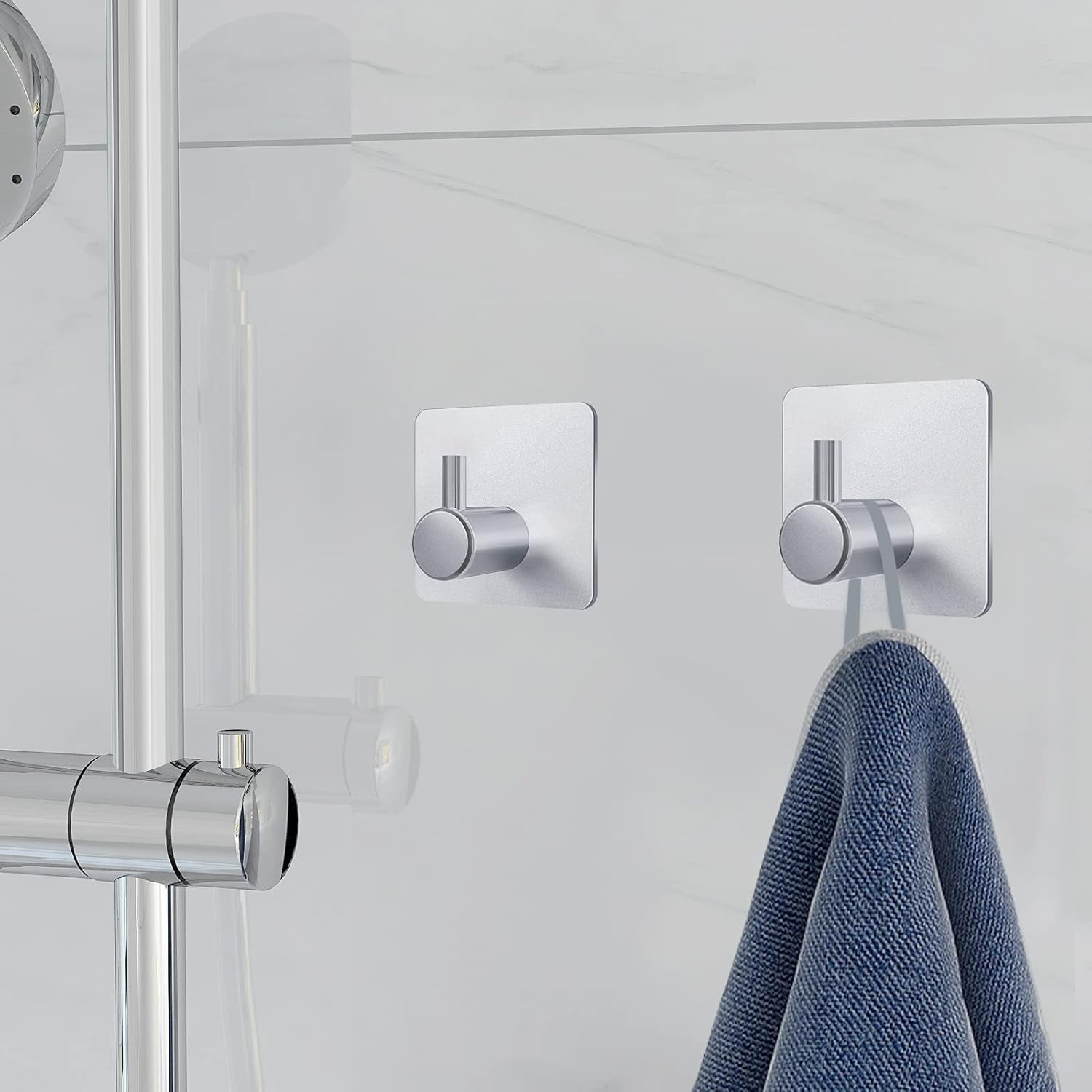 Adhesive Hooks 12 Pack, Heavy Duty Wall Hooks Aluminum Hooks for Hanging Coat, Hat, Towel, Robe, Key, Clothes, Towel Hook Wall Mount for Home, Office, Kitchen, Bathroom(Silver)