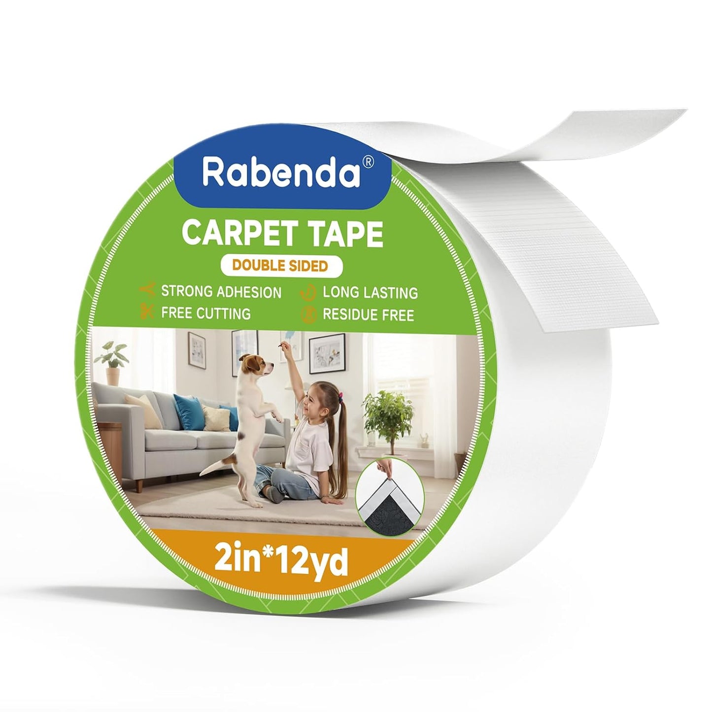 Double Sided Carpet Tape - 2 Inch X 12 Yards Removable Rug Tape for Hardwood Floors, Tile & Laminate - No Residue Strong Hold anti Slip Gripper for Area Rugs, Mats & Carpets