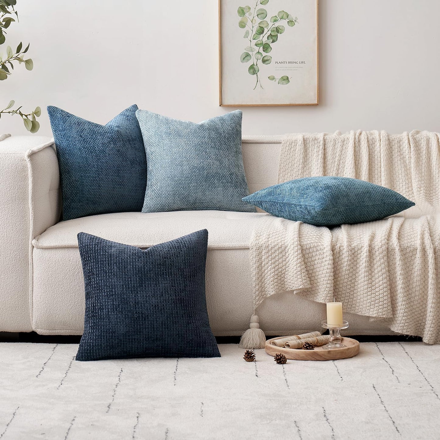 Pack of 2 Couch Throw Pillow Covers 18X18 Inch Coastal Smoke Blue Modern Boho Accent Decorative Pillow Covers Soft Farmhouse Cushion Covers for Home Decor Bed Sofa Living Room