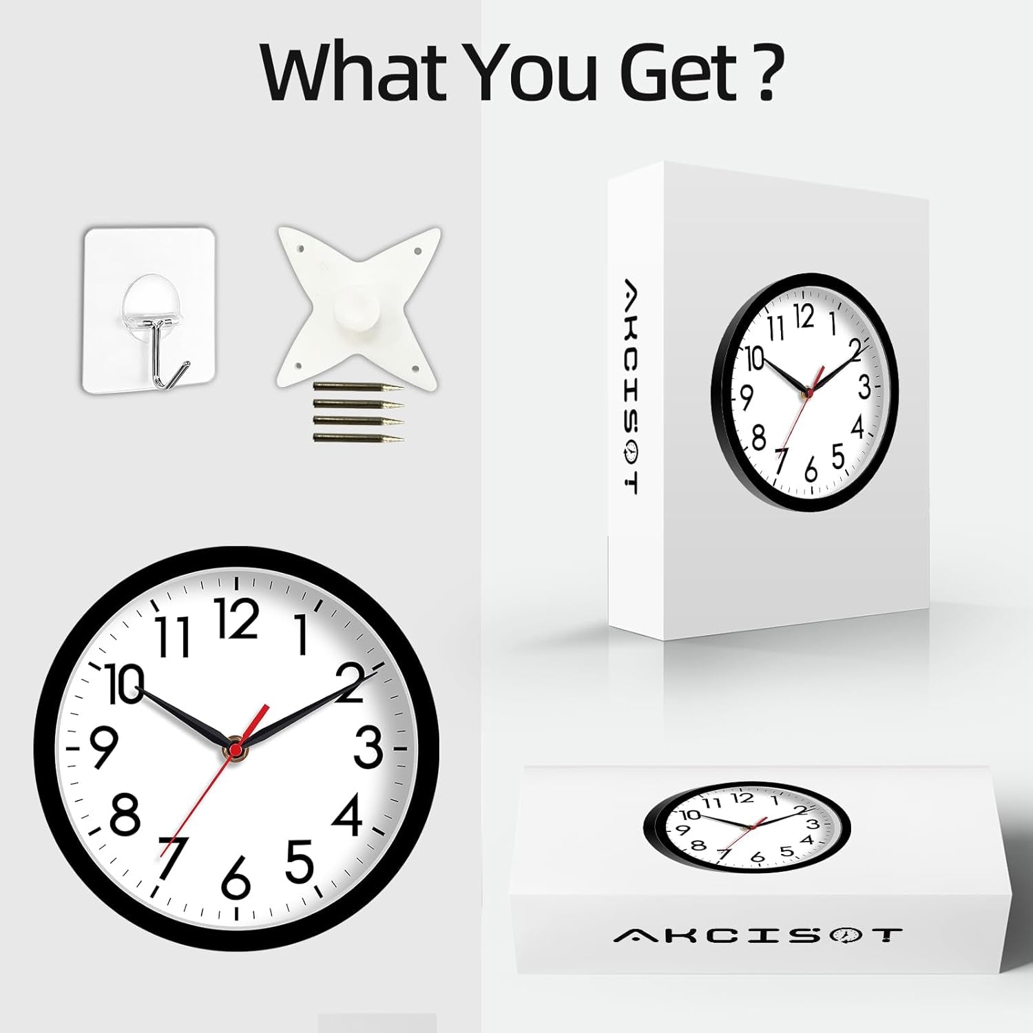 Wall Clock, Modern Small Wall Clocks Battery Operated 8 Inch, Silent Non-Ticking Analog Classic for Office, Home, Bathroom, Kitchen, Bedroom, School(Black)