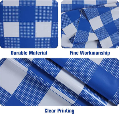 3 Packs White and Blue Gingham Table Cloths 54 X 108 Inches Disposable Plastic Checkered Tablecloths Waterproof Rectangle Picnic Party Tablecovers for Birthday Party Dining Table Kitchens