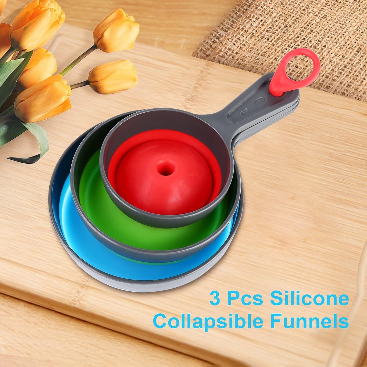 Large Small Funnel Set of 3, Food Grade Mini Funnels for Kitchen Use, Silicone Collapsible Funnels, Wide Mouth Canning Funnel for Mason Jars, Filling Bottles, Flask, Tiny Spice, Cooking Water