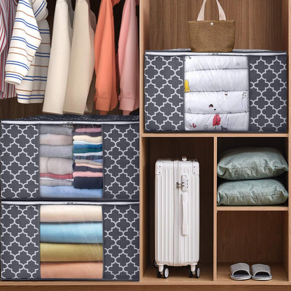 Storage Bags, Large Blanket Clothes Organization and Storage Containers for Bedding, Comforters, Foldable Organizer with Reinforced Handle, Clear Window,Sturdy Zippers,(Grey, 2 X 100L)