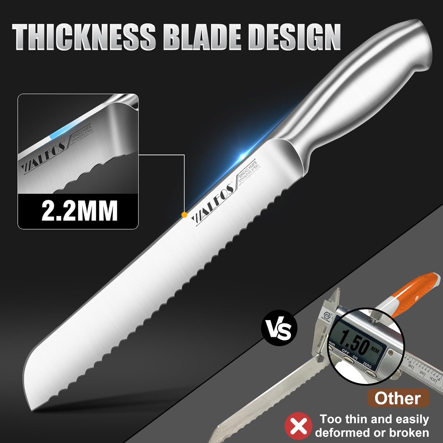 8 Inch Bread Knife with Sheath, Serrated Bread Knife with Upgraded Stainless Steel, Ultra-Sharp, Bread Slice Knife for Slicing Homemade Bread, Bagels, Cake