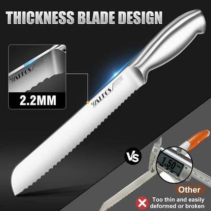 8 Inch Bread Knife with Sheath, Serrated Bread Knife with Upgraded Stainless Steel, Ultra-Sharp, Bread Slice Knife for Slicing Homemade Bread, Bagels, Cake