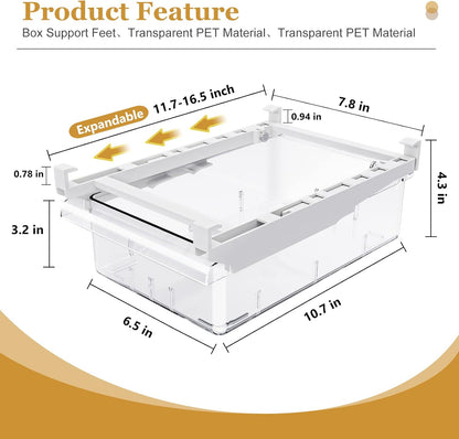 2 Pack Refrigerator Drawer Organizer, Pull Out Shelf Storage Transparent Organizer for Egg, Fruit, Vegetable, Seafood, Meat, Fit All Fridge Shelves under 0.6''
