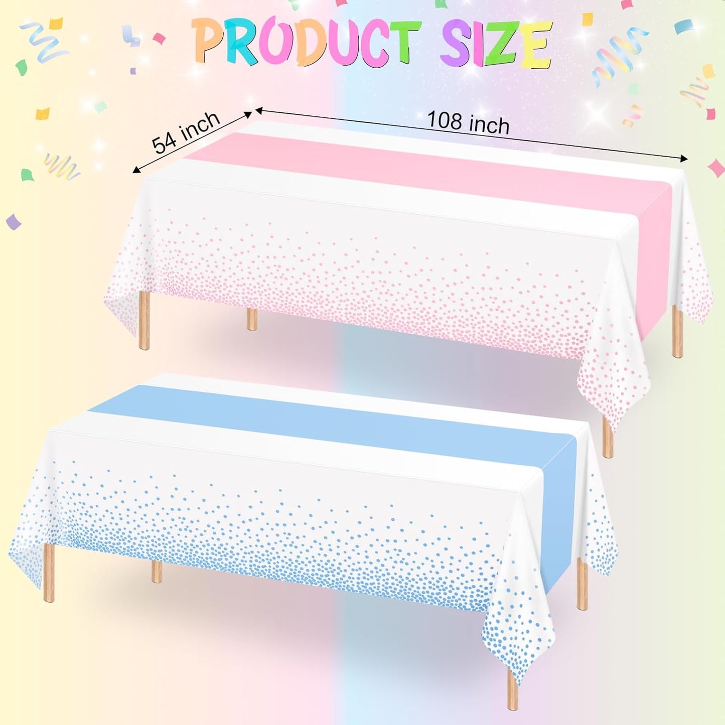 6 Pack Pink and Blue Tablecloths, Gender Reveal Disposable Plastic Waterproof Table Cover for Boy or Girl Gender Reveal Party, Baby Shower, Birthday Party Decorations 54" X 108"