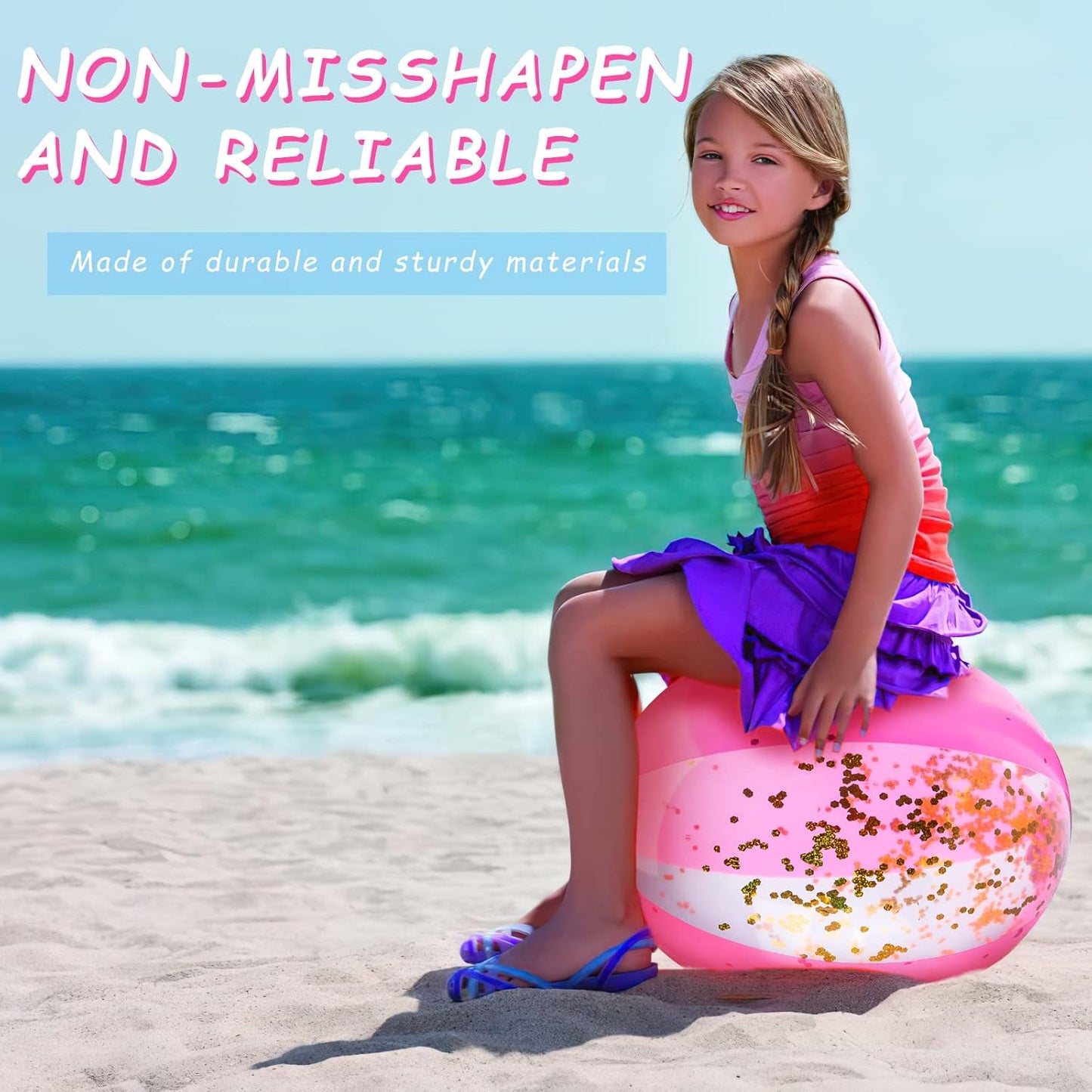 2PCS Glitter Beach Balls, 16 Inch Inflatable Pool Toys, for Beach Party Favor