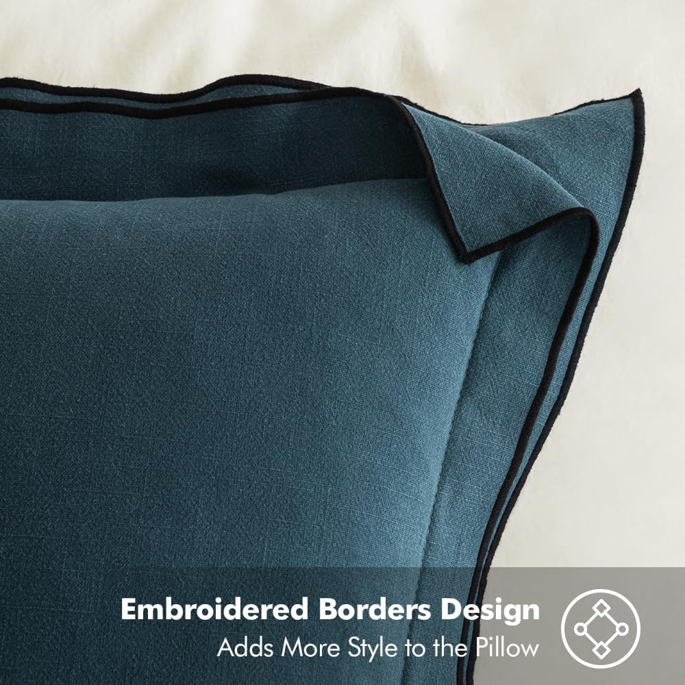 Linen Throw Pillow Covers, 2 Piece 18X18 Inch Blue, Boho Euro Pillowcases for Bed to Infuse Elegance, Ideal for Sofa Couch Cushion in Home Decor Upgrade