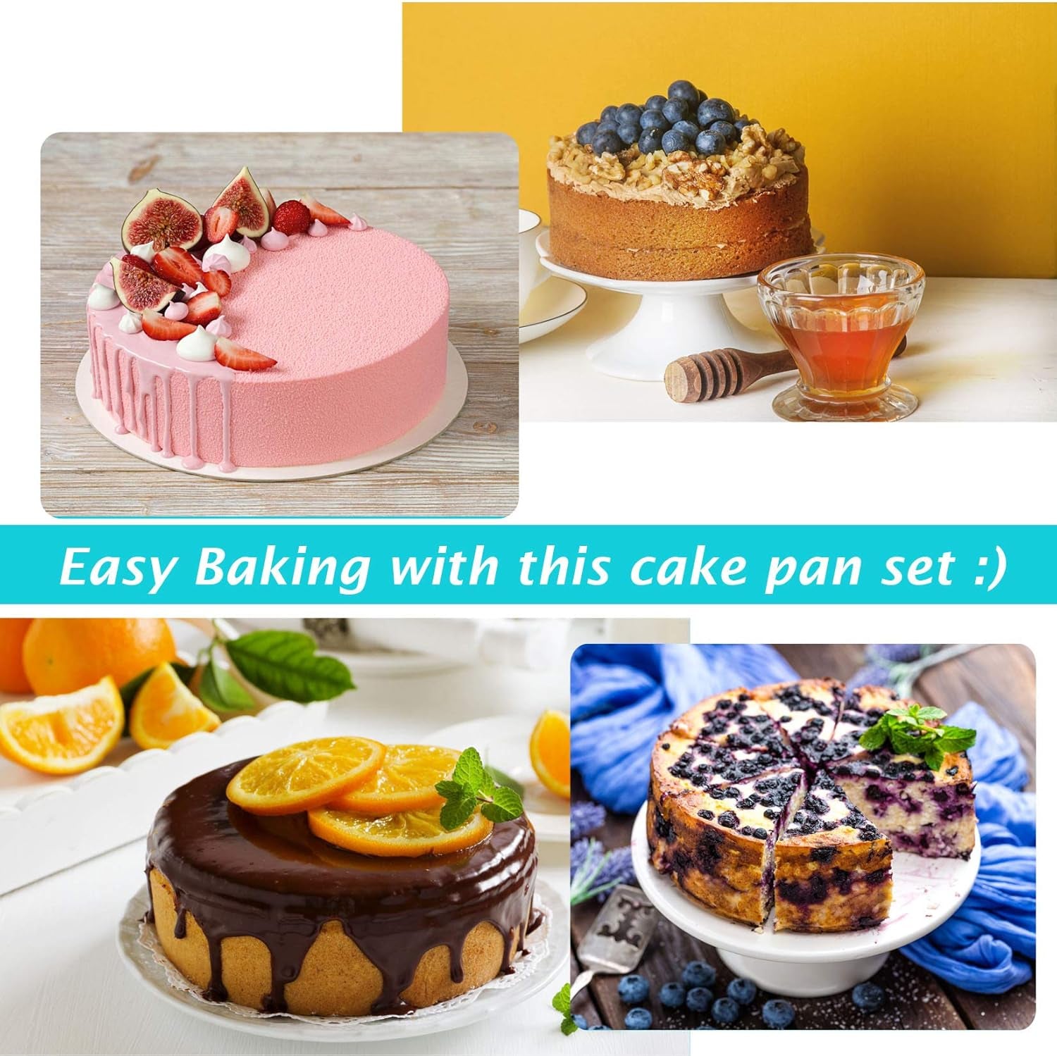 9½-Inch round Cake Pan,  Stainless Steel Bakeware Cake Pan, Easy Releasing & Cleaning, Oven & Dishwasher Safe, Round/Sliver