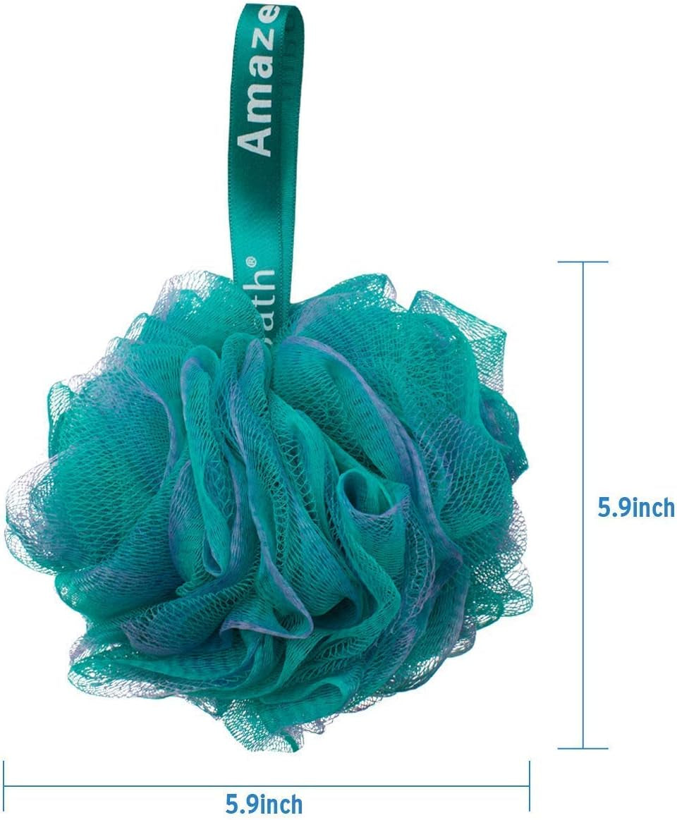 Shower Curtain Hooks Rings and Shower Bath Sponge Shower Loofahs Balls 75G/Pcs for Body Wash Bathroom Men Women- Set of 4 Flower Color Sponges